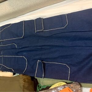 New Arrivals Dark Blue Denim Cargo pants with rhinestone Stitching